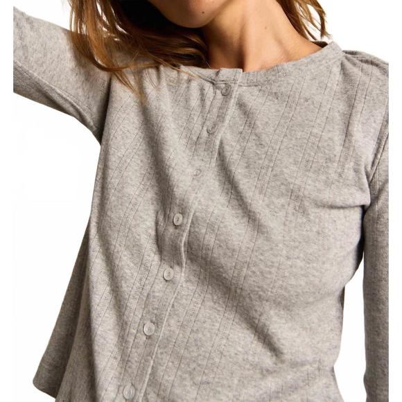 NEW PERFECTWHITETEE lila pointelle cardigan in heather grey - Picture 4 of 7